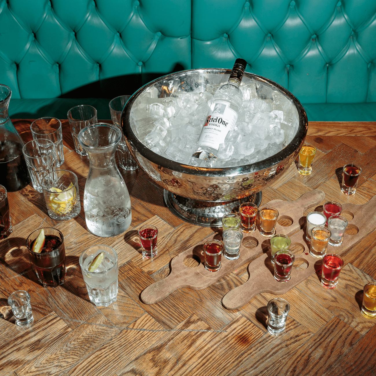 BOTTLE OF HOUSE SPIRIT AND 20x REV FLAVOUR SHOTS